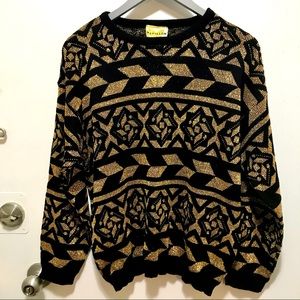 Papillon Vintage black metallic gold long sleeve top sweater size medium
